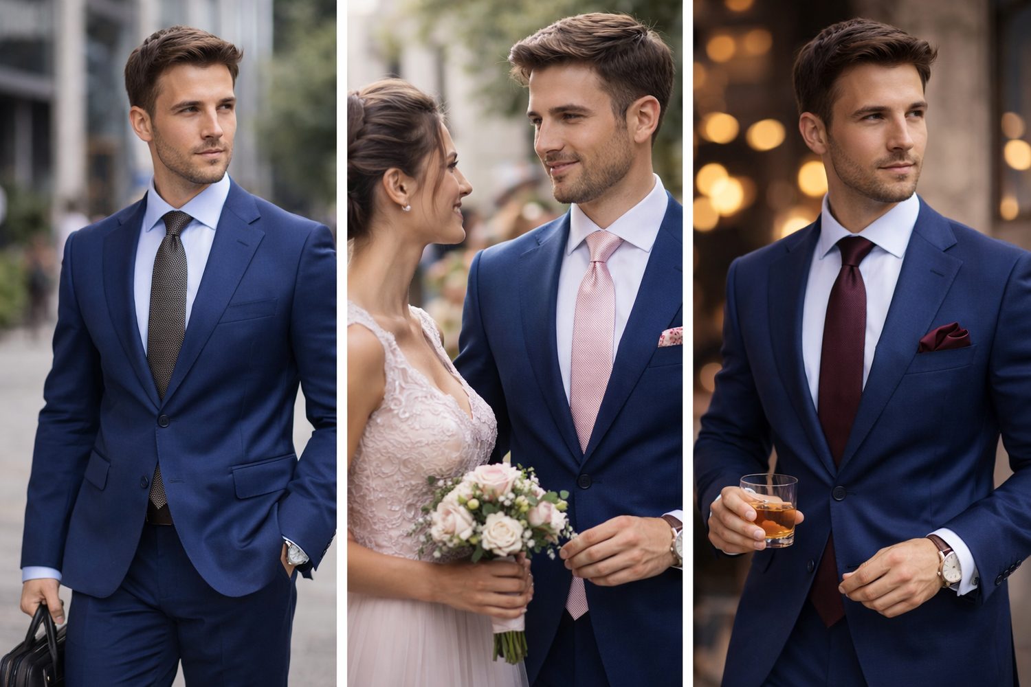 Jak nosit modrý oblek s kravatou – inspirace pro práci, svatbu i večer