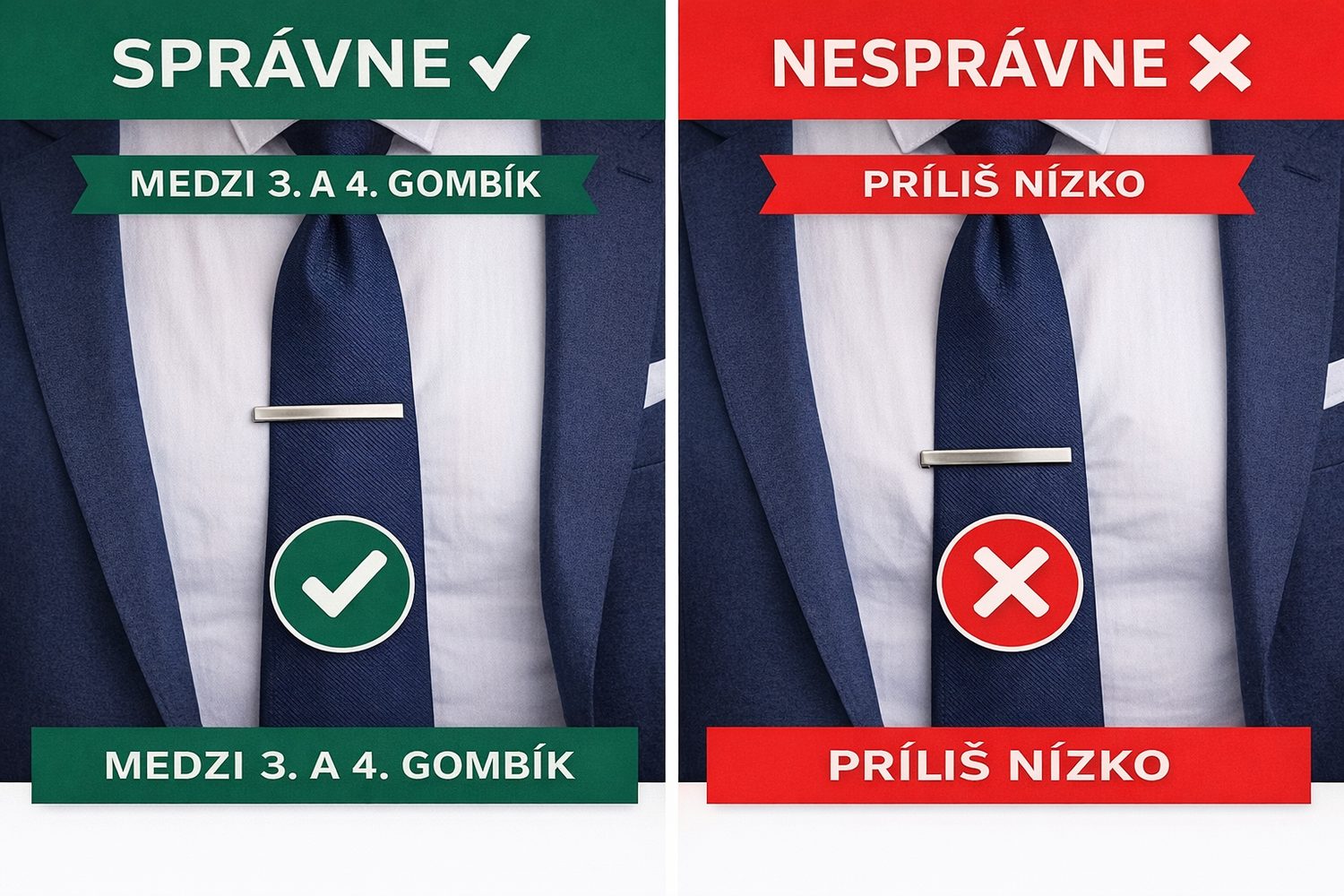 Umiestnenie spony na kravatu