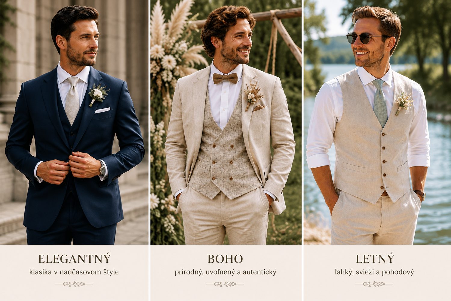 Svadobný outfit ženícha podľa štýlu svadby