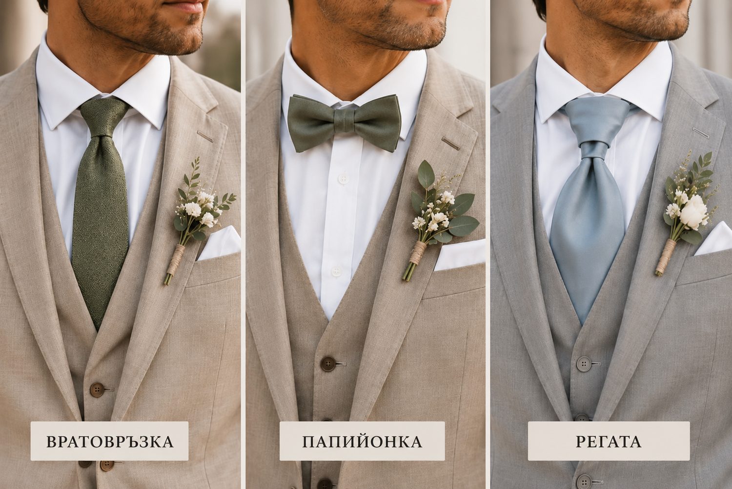 Съчетаване на папийонка, вратовръзка и регата