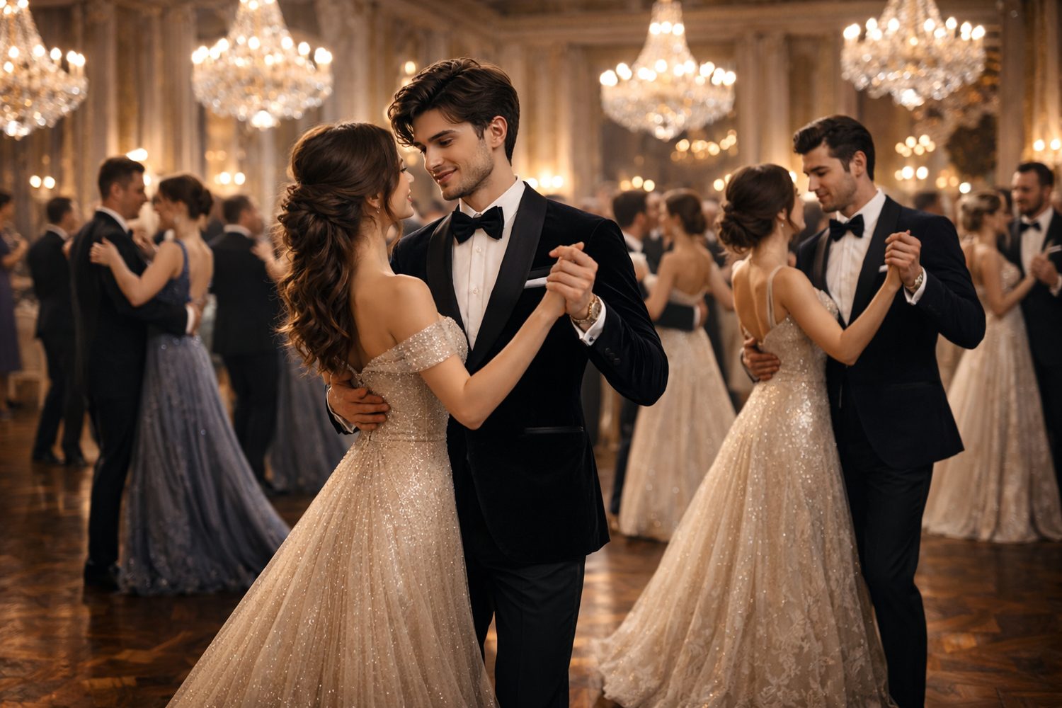 Taneční pár tančí na plese