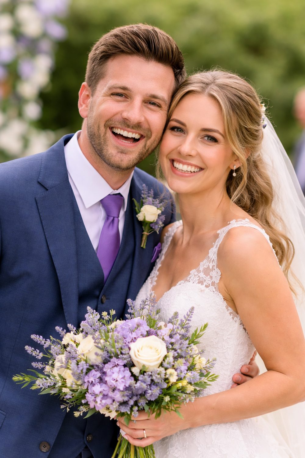 Ženich a nevěsta ve fialových tónech