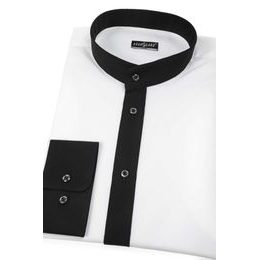 Fehér slim-fit körgalléros férfiing, fekete gallér