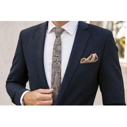 Modrá slim kravata s béžovým paisley motivem