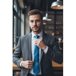 Niebieski wąski krawat z kwiatowym wzorem