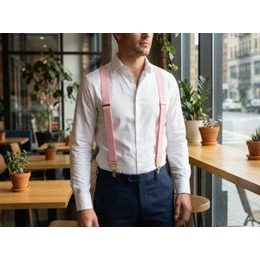 Látkové traky Y s koženým stredom a zapínaním na klipy - Ružová, béžo