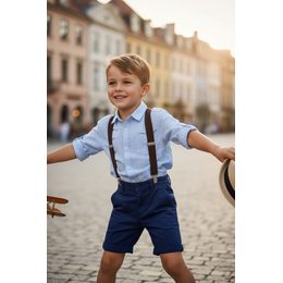 Béžové chlapecké šle s koženým středem a zapínáním na klipy