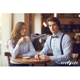 Pánský motýlek PREMIUM bavlněný Modrá s kníry