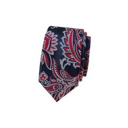 Niebieski slim krawat z czerwonym wzorem paisley