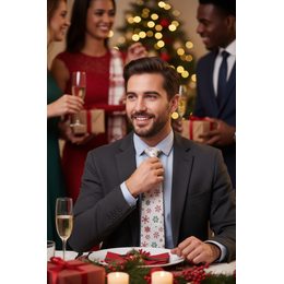 Бяла памучна вратовръзка - евкалипт