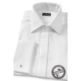 Fehér slim-fit rejtett gombolású mandzsettás ing