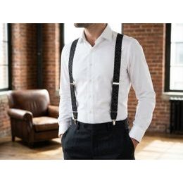 Antracitszürke nadrágtartó pöttyökkel, fekete bőrrel