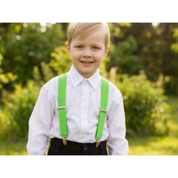 Beżowe szelki chłopięce, brązowa skóra, klipsy metalowe