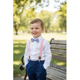 Béžové chlapecké šle s koženým středem a zapínáním na klipy