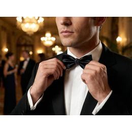 Klasszikus, fénylő fekete, megkötős férfi csokornyakkendő