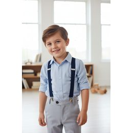 Béžové chlapecké šle s koženým středem a zapínáním na klipy