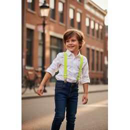 Béžové chlapecké šle s koženým středem a zapínáním na klipy