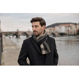 Béžovo-čierny pánsky šál so sivými pruhmi