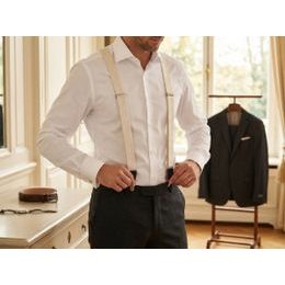 Herren Hosenträger in Korallenfarbe mit braunem Leder und Metallclips