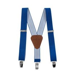 Blaue Hosenträger für Kinder mit braunem Leder und Metallclips