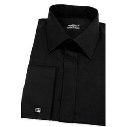 Cămașă bărbătească Slim Fit cu nasturi acoperiți, neagră