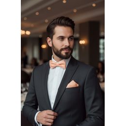 Гала черна мъжка папийонка с бяла кърпичка