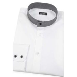 Fehér slim-fit körgalléros férfiing, kockás gallér