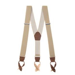 Bretele bej cu accesorii din piele maro închis pentru nasturi