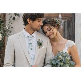Biela kravata z bavlny - eukalyptus