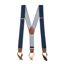 Bretele albastru închis cu accesorii din piele maro pentru nasturi