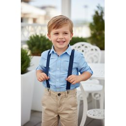 Béžové chlapecké šle s koženým středem a zapínáním na klipy