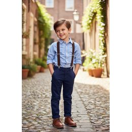 Béžové chlapecké šle s koženým středem a zapínáním na klipy