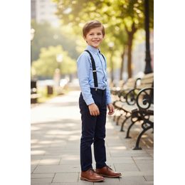 Béžové chlapecké šle s koženým středem a zapínáním na klipy