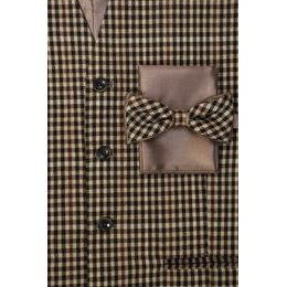 Hnedá vesta s drobnou kockou a motýlikom