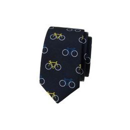 Cravată îngustă albastră, model de bicicletă colorat