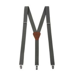 Bretele gri grafit cu piele maro și cleme metalice