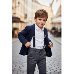 Béžové chlapecké šle s koženým středem a zapínáním na klipy