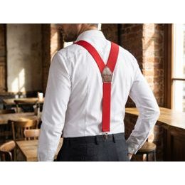 Schwarze Herren Hosenträger mit beigefarbenem Leder und Metallclips