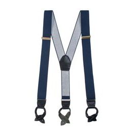 Bretele albastru închis cu accesorii din piele neagră pentru nasturi
