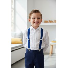 Béžové chlapecké šle s koženým středem a zapínáním na klipy