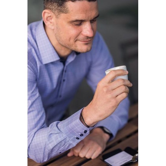 Modrá kockovaná slim košeľa dlhý rukáv