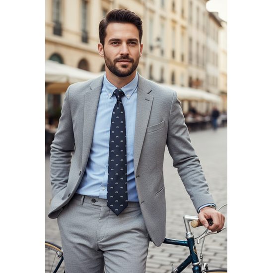 Modrá kravata s motívom bicykel