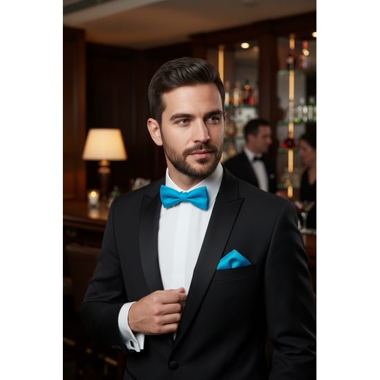 Turkusowa matowa muszka z poszetką