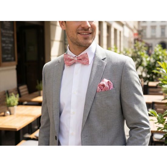 Rosa Herren Fliege mit Einstecktuch