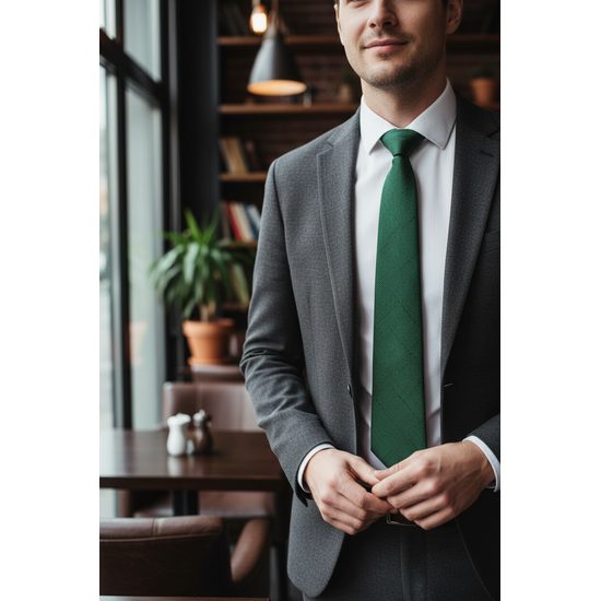 Zelená kravata s hrubou texturou