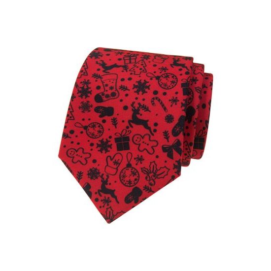 Červená kravata s vianočným motívom