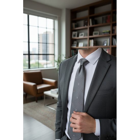 Šedá kravata motív pes