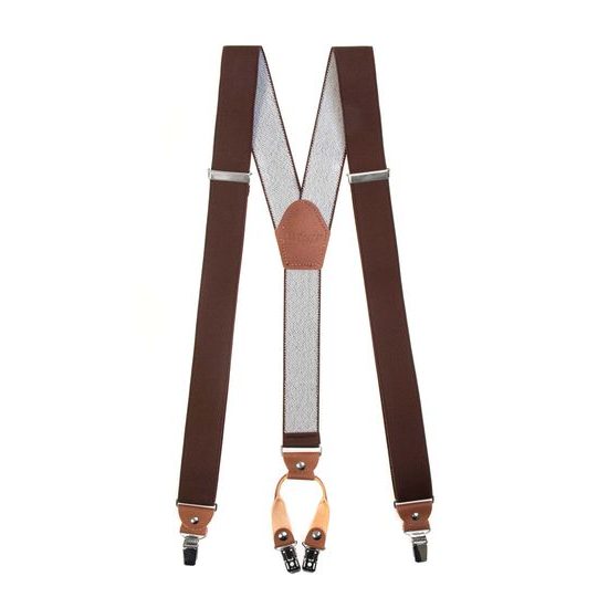 Herren braune Hosenträger mit braunem Leder und Metallclips