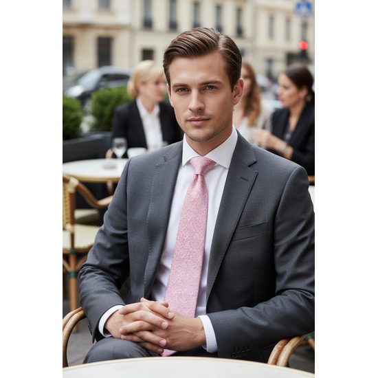 Pudrově růžová kravata se vzorem Paisley