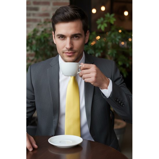 Férfi nyakkendő sárga, fényes